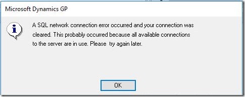 A SQL network connection error occurred and your connection was cleared.