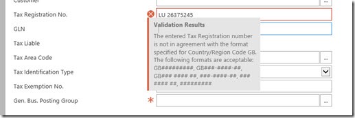 The entered Tax Registration number is not in agreement with teh format specified for the Country/Region Code