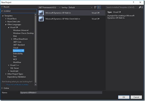 New Project Template for Dynamics GP addin