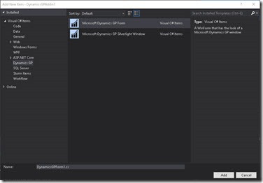 New Item Template for Dynamics GP addin