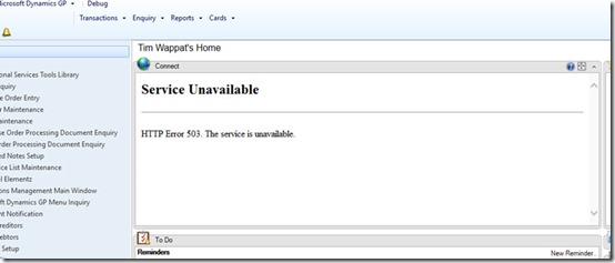 Dynamics GP Service Unavailable HTTP 503 error
