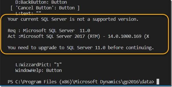 GP SQL server version issue