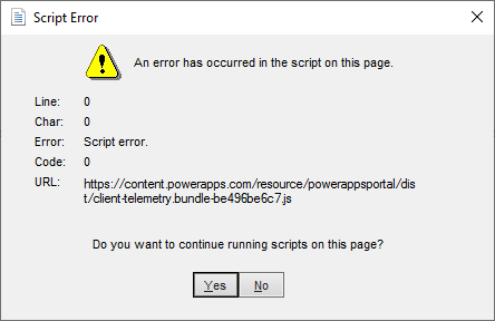 An error has occurred in the script on this page Dynamics GP