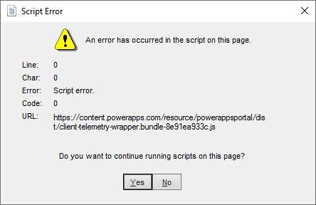 An error has occurred in the script on this page Dynamics GP