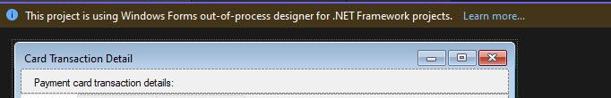 This project is using Windows Forms out-of-process designer for .NET framework projects