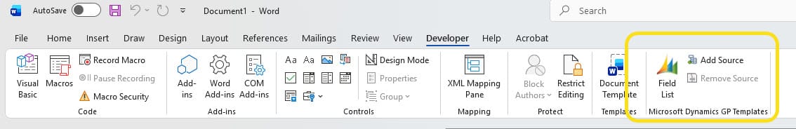 Word Add In Showing On Word Developer Ribbon Menu