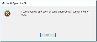 A countrecords operation on table '[Not found]' cannot find the table