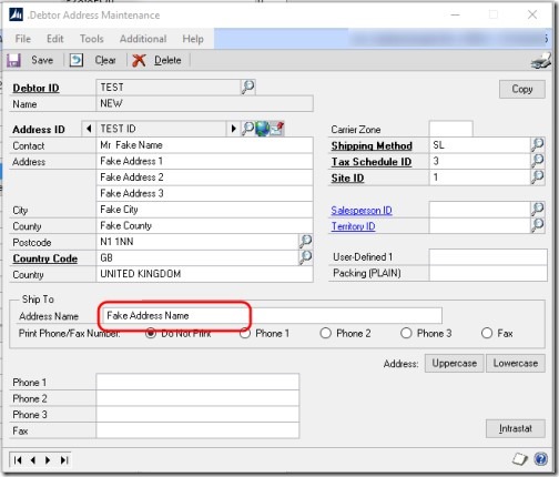 Fake Address Name set as Address Name for Ship To