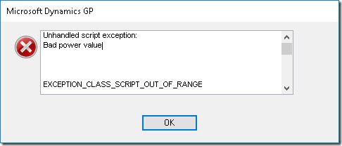 Error dialog: Unhandled script exception Bad Power Value