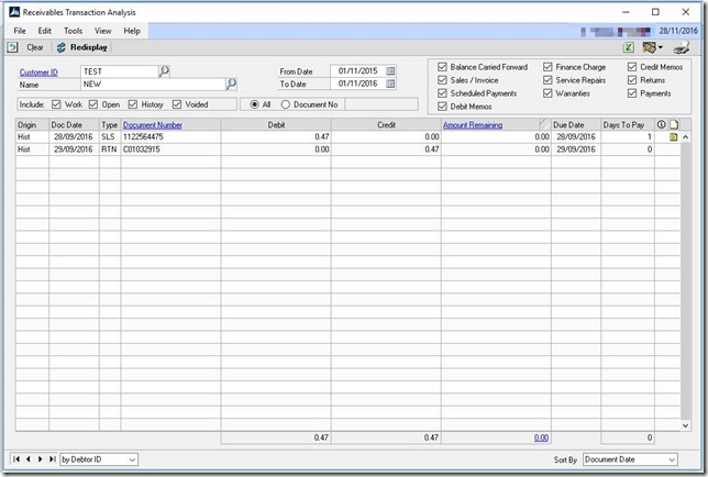 Receivables Transaction Analysis window