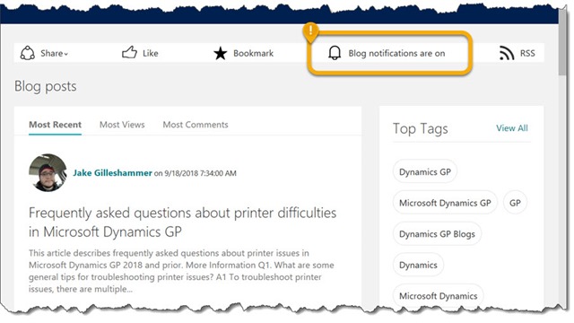 Microsoft community forum notification icon on blogs
