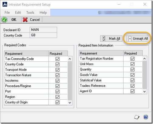 Intrastat Setup Window