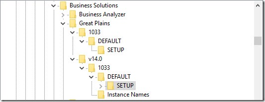Registry Keys GP2015 folder structure showing notde for Instance Name