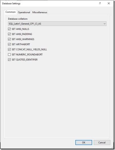 SQL Database Settings