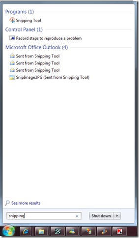 Snipping Start Menu View