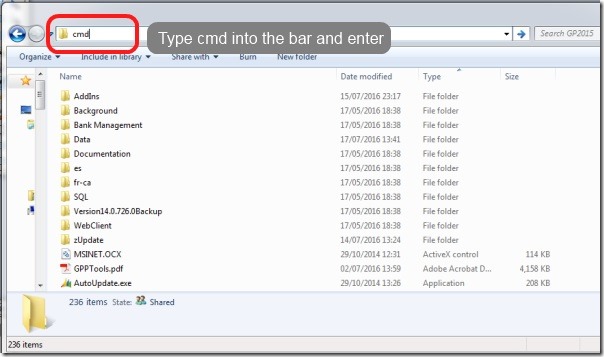 explorer folder address bar has cmd typed into it
