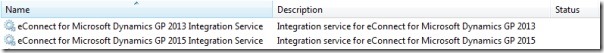 eConnect Service shown from services mmc