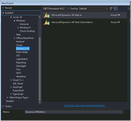 Dynamics GP Project Templates for VS2015