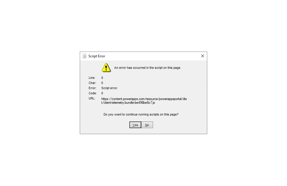 An error has occurred in the script on this page Dynamics GP